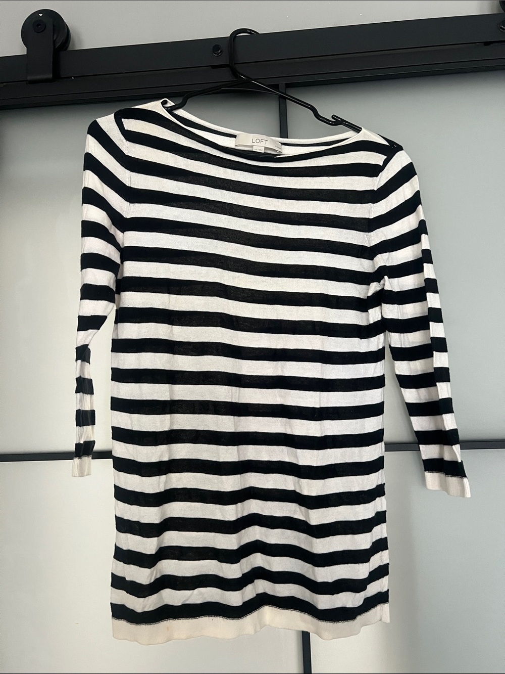 LOFT Black & White Striped Long Sleeve Knit Dress